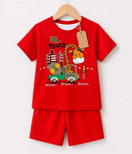 Red Big Truck T-Shirt & Shorts Set(3mths-7yrs)