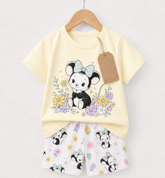 Light Yellow Mouse Floral Girls Set (3mths-7yrs)