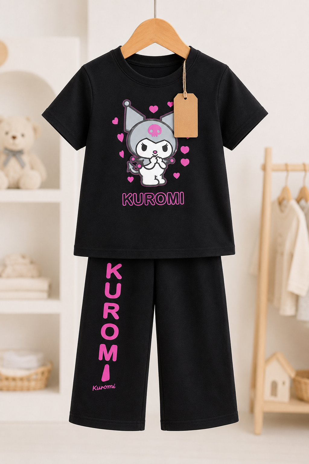 Kuromi Black Kids T-Shirt &  Pant Set (1yrs-8yrs)