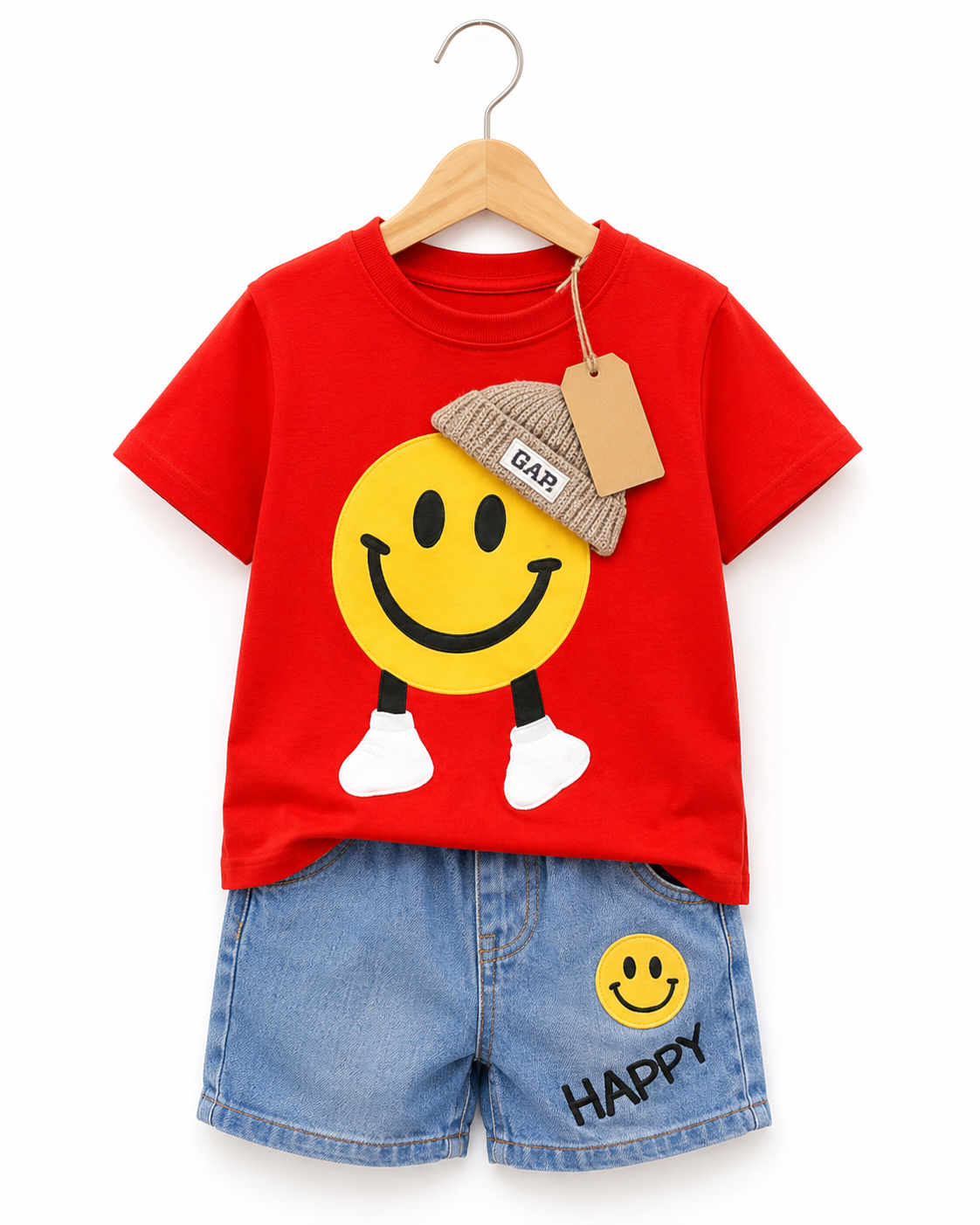 Kids Red Smiley T-Shirt & Denim Shorts Set (1yrs -6yrs)
