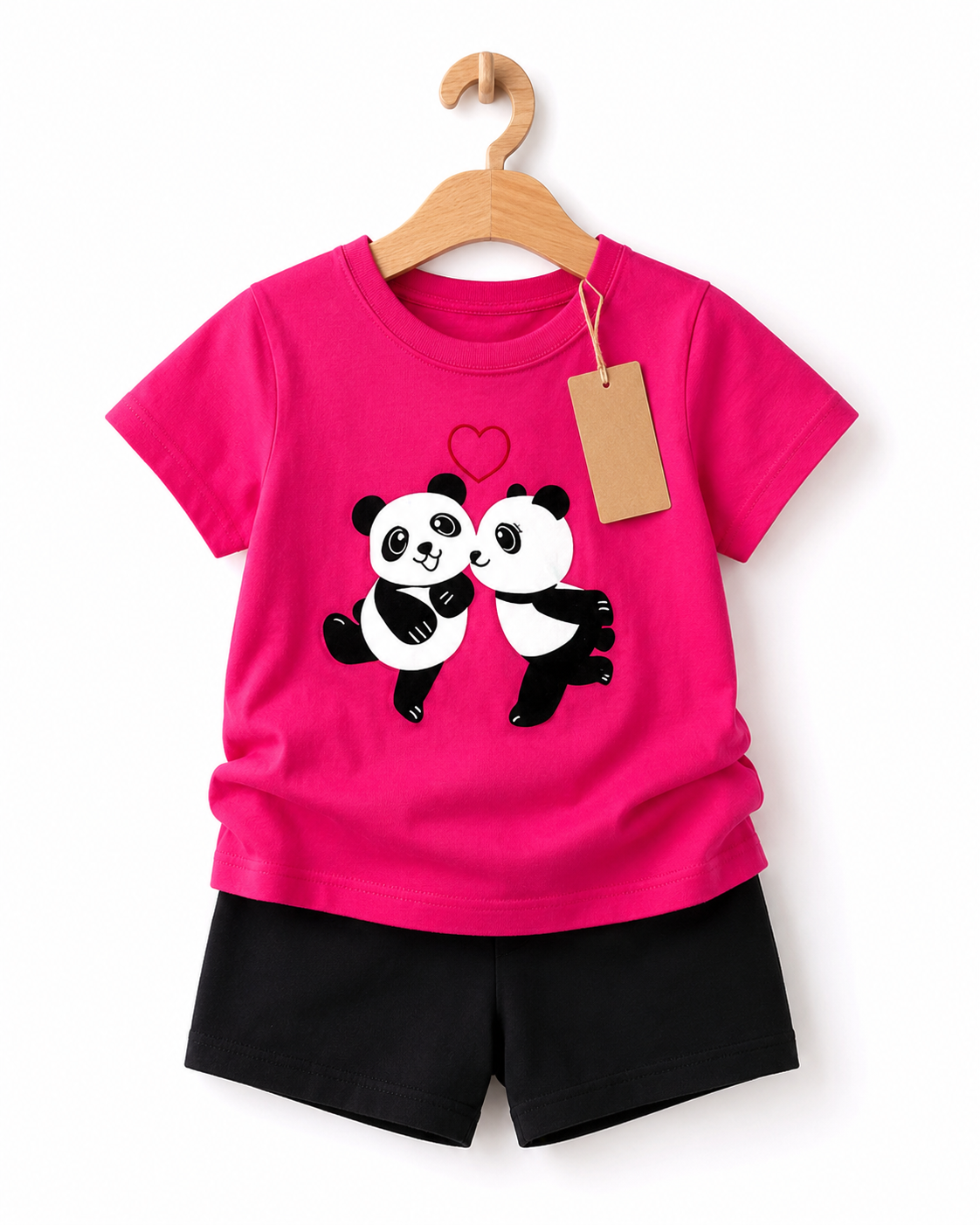 Kids Pink Panda T-Shirt & Black Shorts Set (3mths-6yrs)