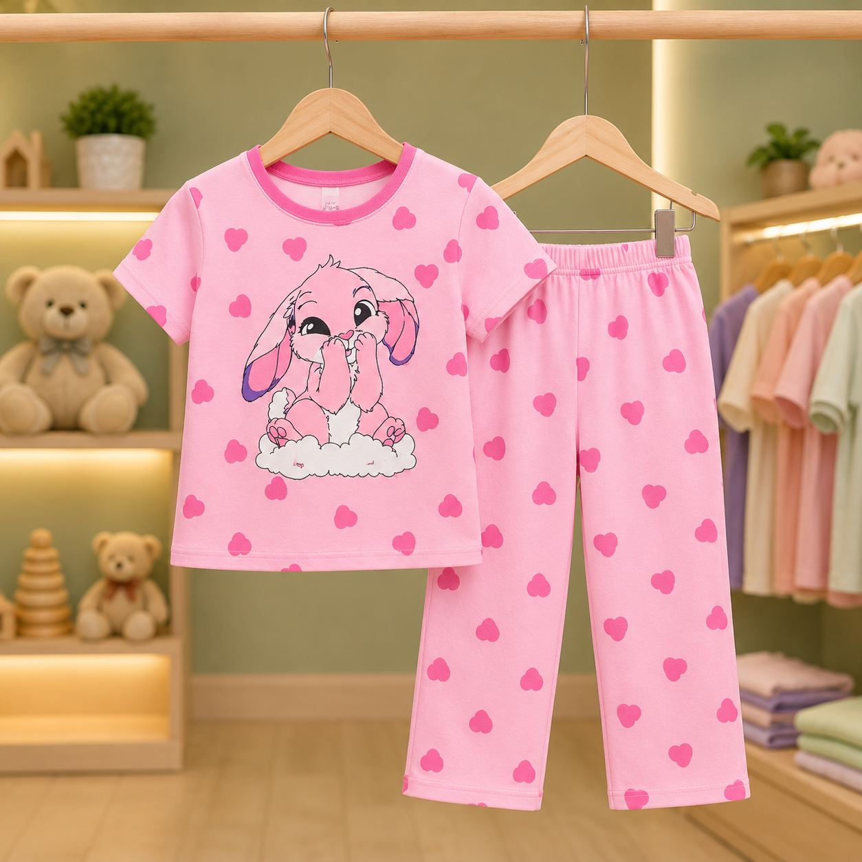 Pink Heart & Bunny Pajama Set! (2yrs-12yrs)