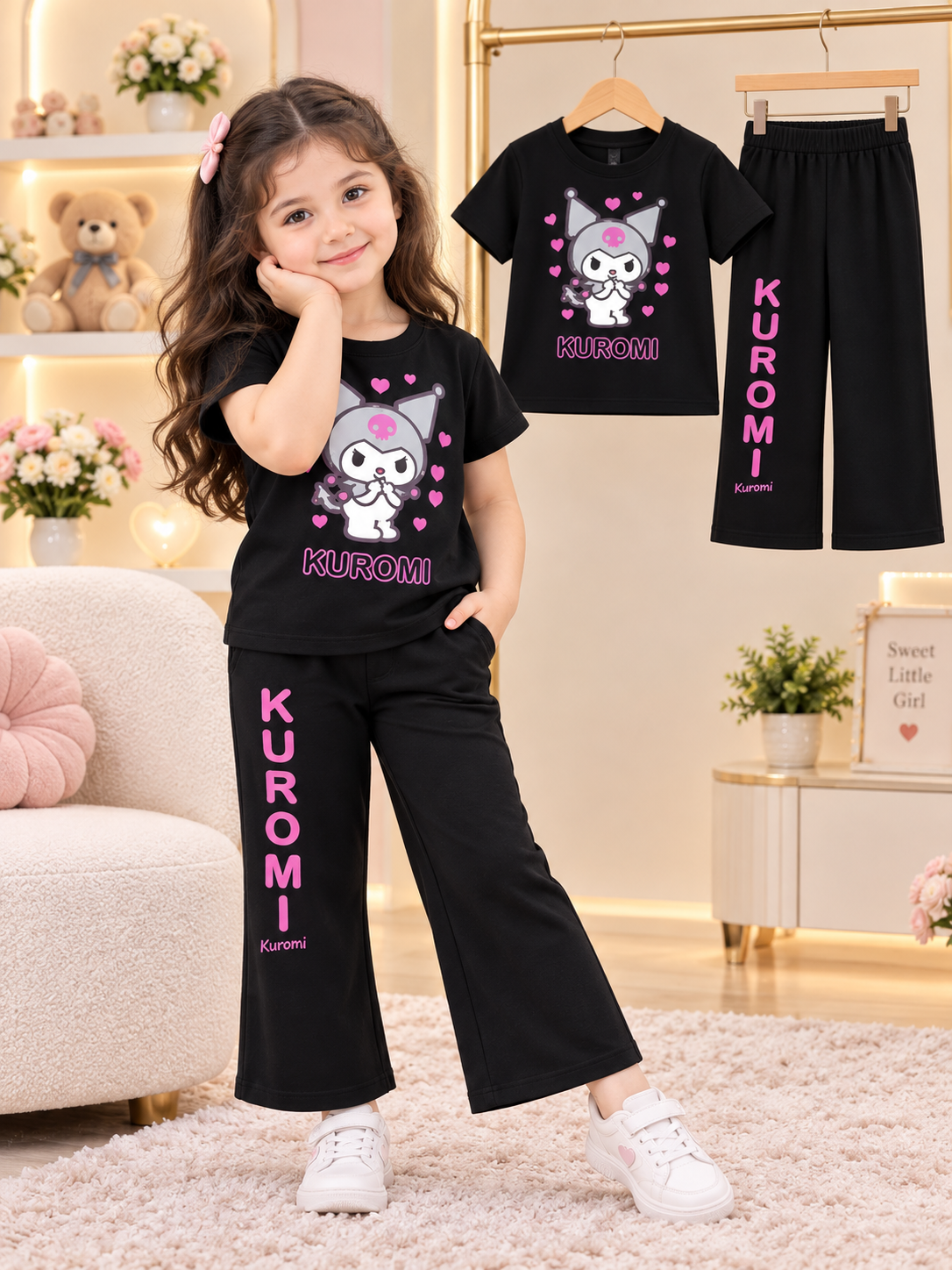 Kuromi Black Kids T-Shirt &  Pant Set (1yrs-8yrs)