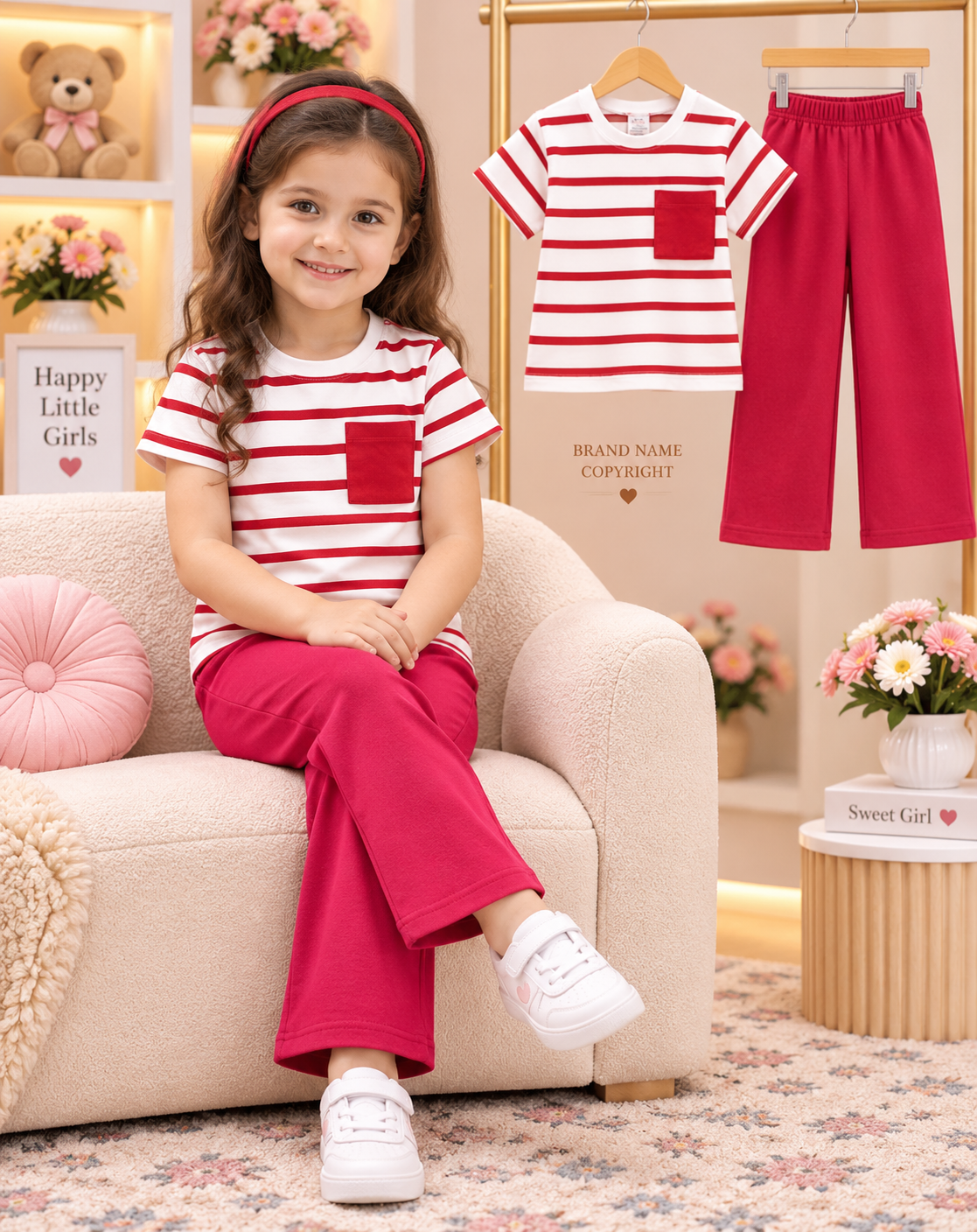 Baby Girls Stripe T-shirt with Wide Leg Pant Set  (2yrs-12yrs)