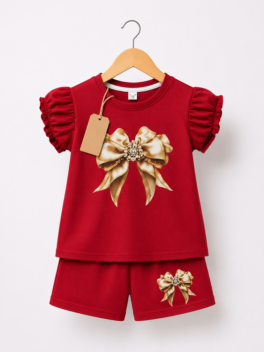 Girls’ Premium Bow Design T-Shirt & Shorts Set (3mths-6yrs)