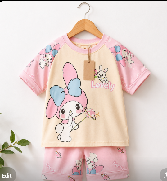 🌸 Lovely Bunny Girls’ T-Shirt & Shorts Set 🐰💗(3mths-6yrs)