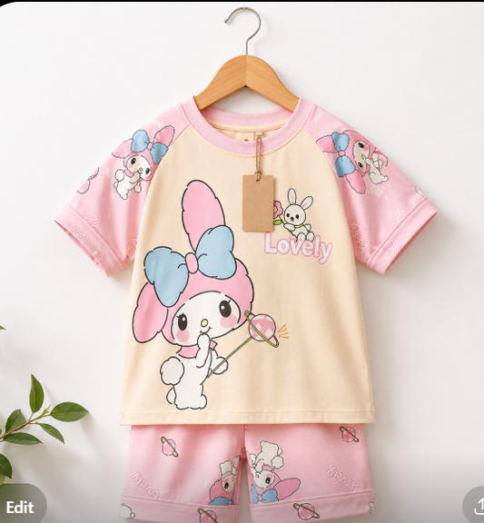 🌸 Lovely Bunny Girls’ T-Shirt & Shorts Set 🐰💗(3mths-6yrs)