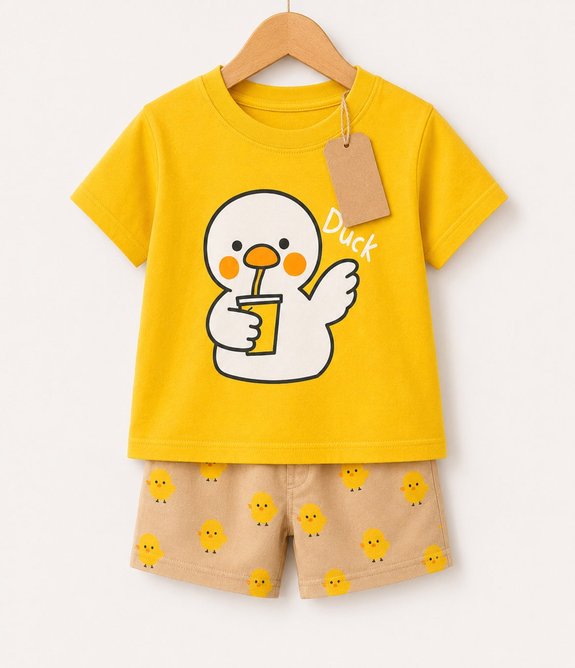 Duck Yellow T-Shirt &Beige Shorts Set (3mths-6yrs)