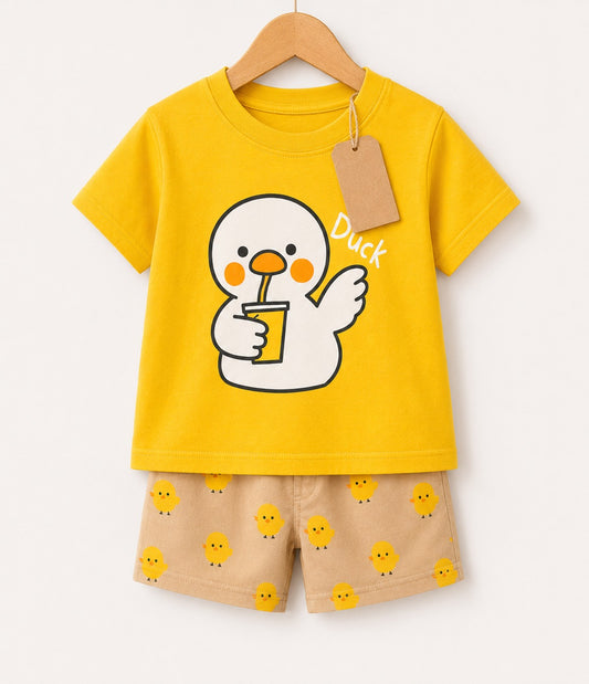 Duck Yellow T-Shirt &Beige Shorts Set (3mths-6yrs)