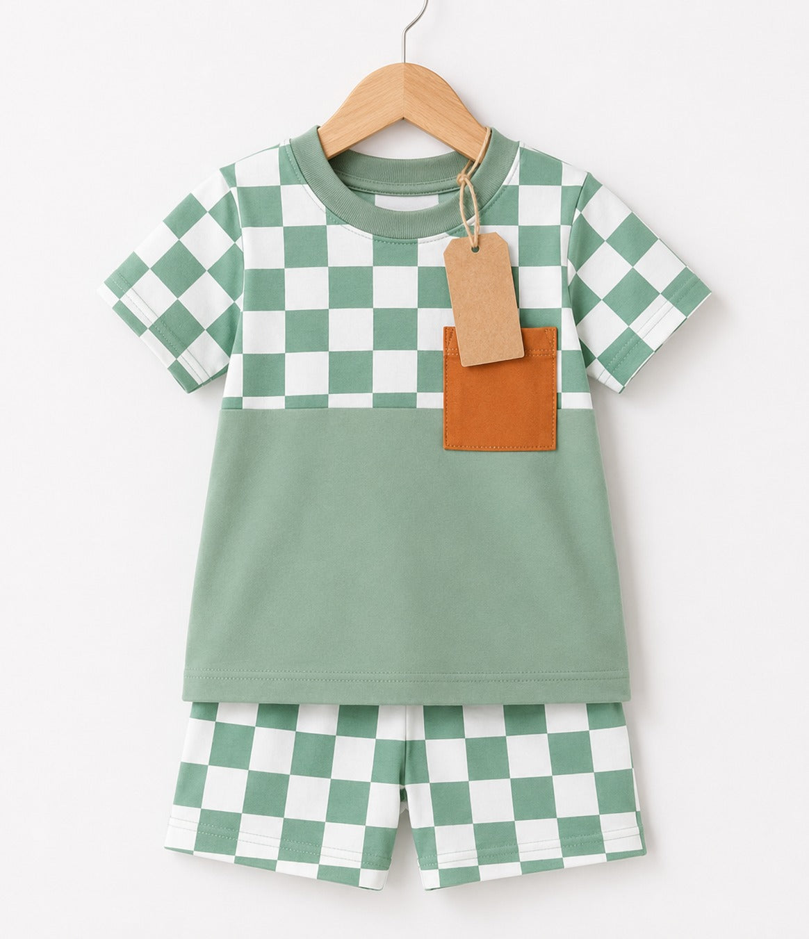Mint Checker Pocket T-Shirt & Shorts Set (3mths-6yrs)