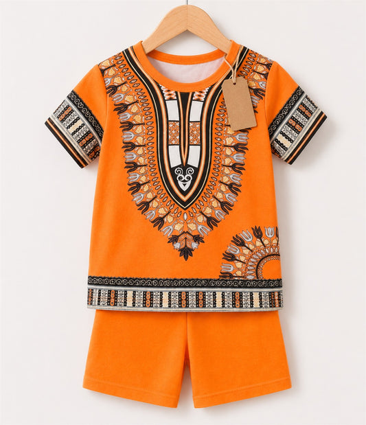 Orange Pattern T-Shirt & Shorts Set(3mths-6yrs)