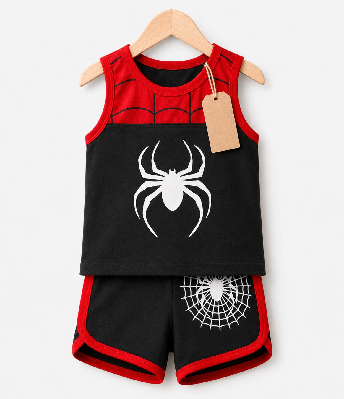Black & Red Web Sleeveless Shorts Set (3mths-6yrs)