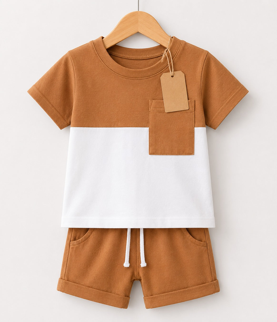 Brown Pocket T-Shirt & Shorts Set (3mths-6yrs)