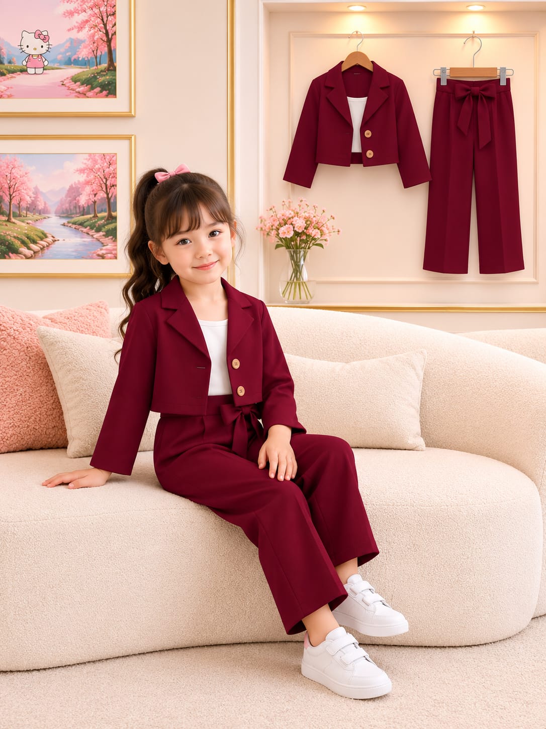 Girls Premium Short Sleeve Blazer & Wide Leg Pants Co-Ord Set(2yrs-12yrs)