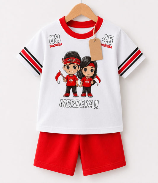 White T-Shirt & Red Shorts Set (3mths-6yrs)