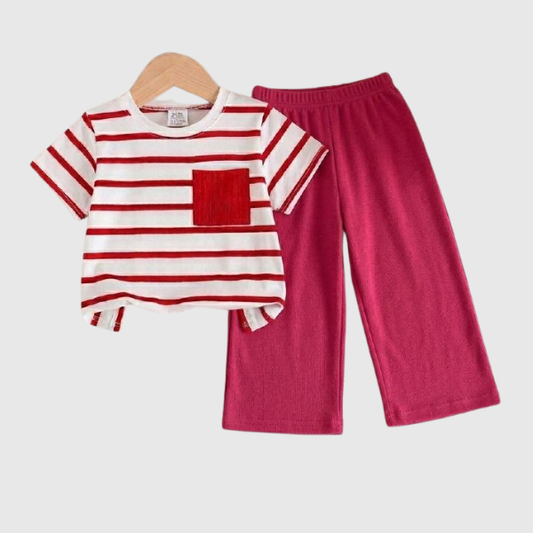 Baby Girls Stripe T-shirt with Wide Leg Pant Set  (2yrs-12yrs)