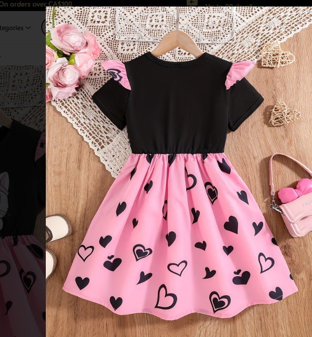 Baby Girls Cat Graphic Heart Print Dress(2yrs-8yrs)