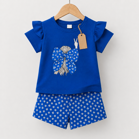 Blue Bow Girl T-Shirt & Shorts Set(3 Months -6yrs)