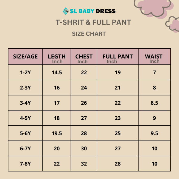 Baby & Kids 2pcs  Printed T-shirt & Full Pant (3mths-12yrs)