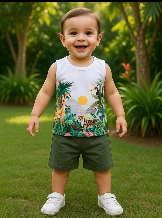 Baby & Kids  Printed Sleeveless T-shirt & Pant Set(3mths-6yrs)