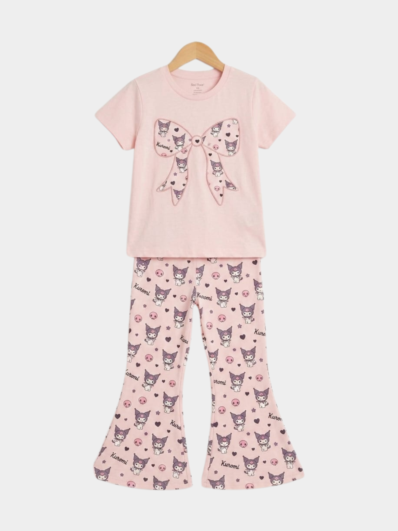 Girls Pink Bow T-Shirt & Flared Pant Set (3yrs-12yrs)